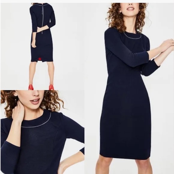 Boden Dresses & Skirts - Boden Mia Ottoman Sheath Dress US 6 Navy Blue Ribbed contrast stripe Sailor